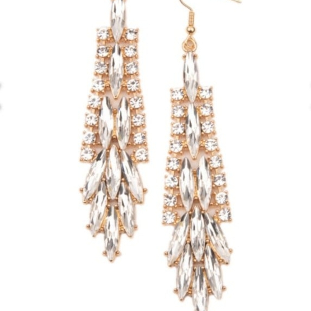 Elegant Gold and Silver Crystal Drop Earrings Crown Heiress Costume Jewerly